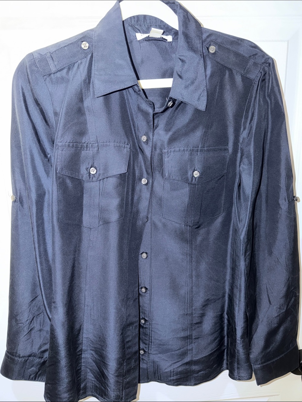 Banana Republic Silk Navy Button-Front Camp Style Blouse